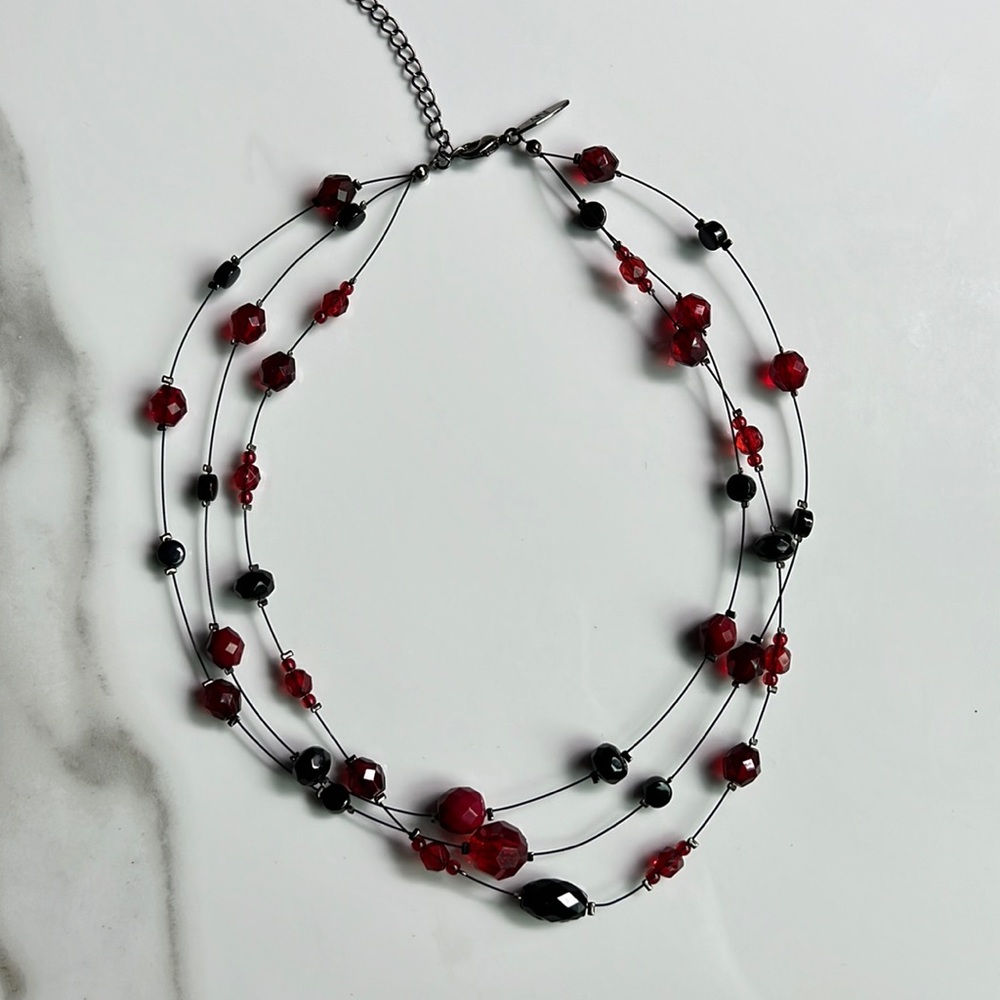 New York & Company Black and Red Beaded Necklace